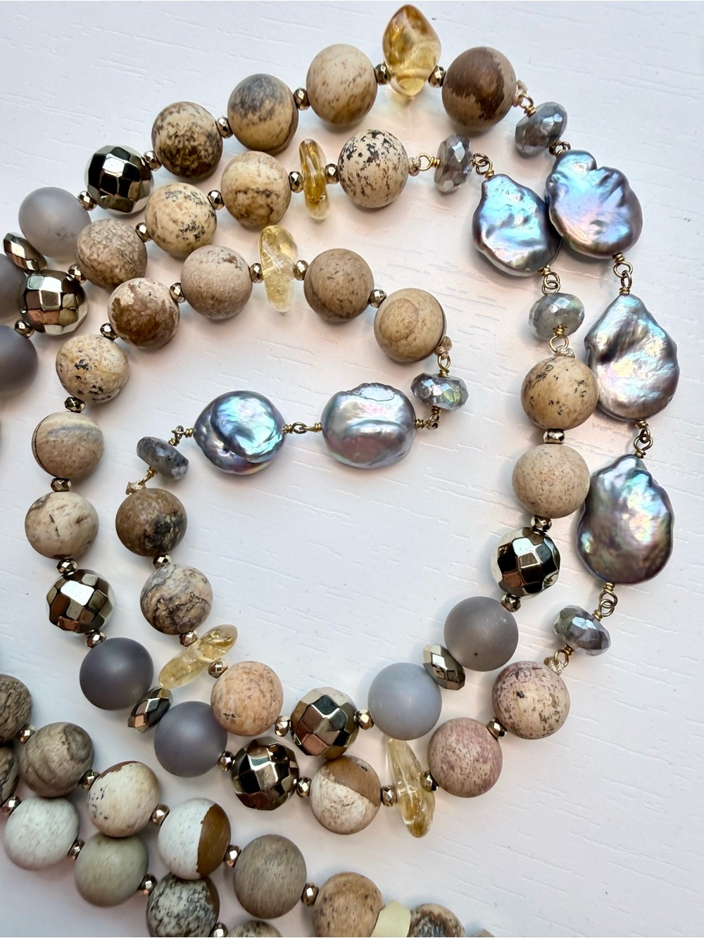 Chan Luu Long Necklace Baroque Pearl and Jasper Long Citrine Labradorite 28”